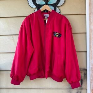 Vintage Looney Tunes Sylvester 100% Silk Jacket Size XL Red Bugs Bunny Y2K Retro